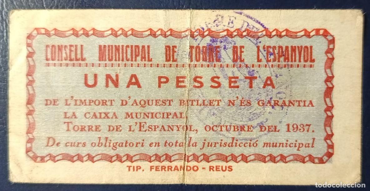 Billetes locales: UNA PESETA CONSELL MUNICIPAL DE TORRE DEL ESPANYOL ( RR ) ( BLO1840 )