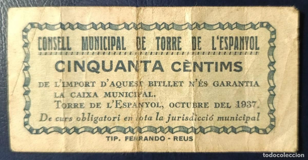 Billetes locales: 50 CENTIMOS CONSELL MUNICIPAL DE TORRE DEL ESPANYOL ( RR ) ( BLO1841 )