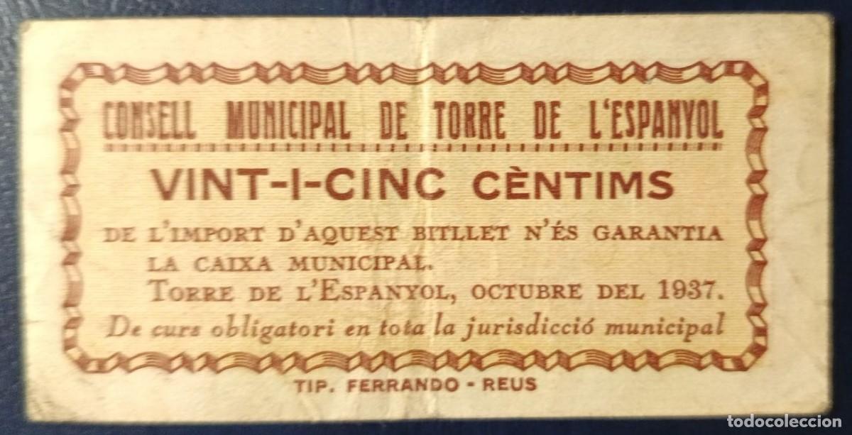 Billetes locales: 25 CENTIMOS CONSELL MUNICIPAL DE TORRE DEL ESPANYOL ( RR ) ( BLO1844 )