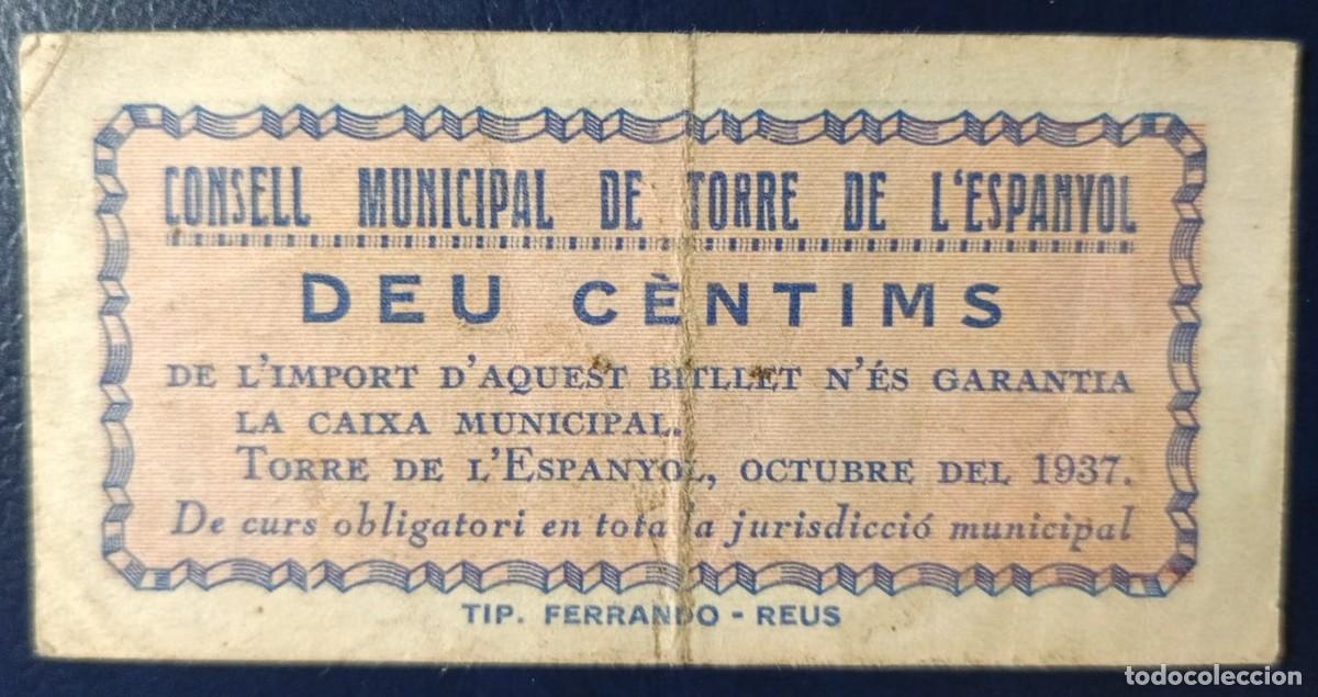 Billetes locales: 10 CENTIMOS CONSELL MUNICIPAL DE TORRE DEL ESPANYOL ( RR ) ( BLO1845 )