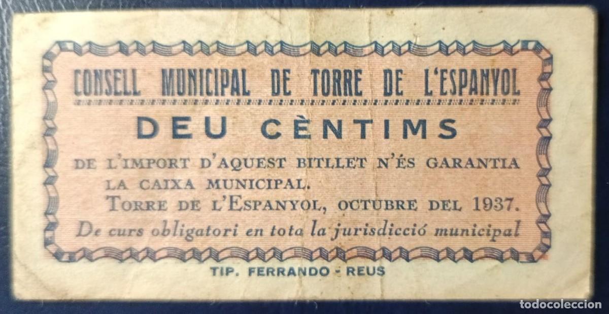 Billetes locales: 10 CENTIMOS CONSELL MUNICIPAL DE TORRE DEL ESPANYOL ( RR ) ( BLO1846 )
