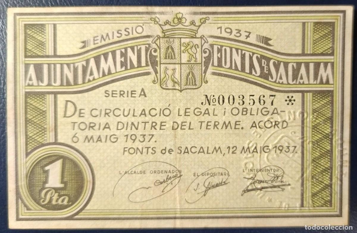Billetes locales: UNA PESETA AJUNTAMENT DE FONTS DE SACALM ( BLO1847 )