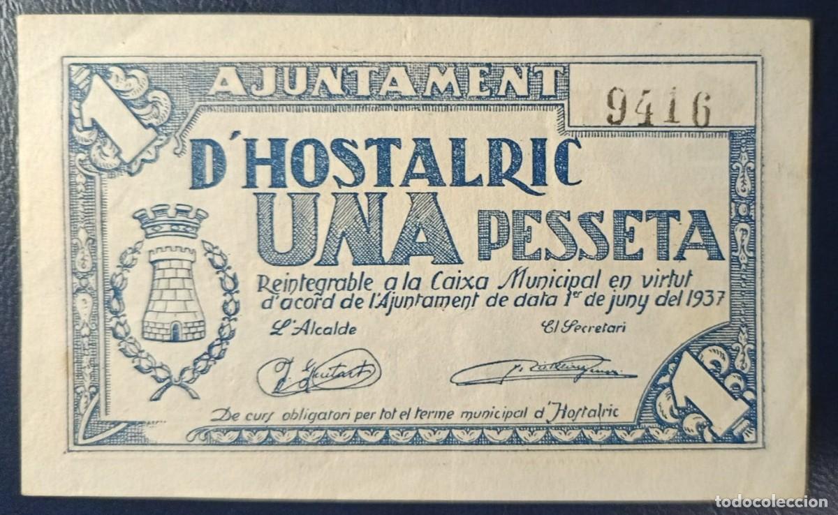 Billetes locales: UNA PESETA AJUNTAMENT DE HOSTALRIC ( BLO1849 )
