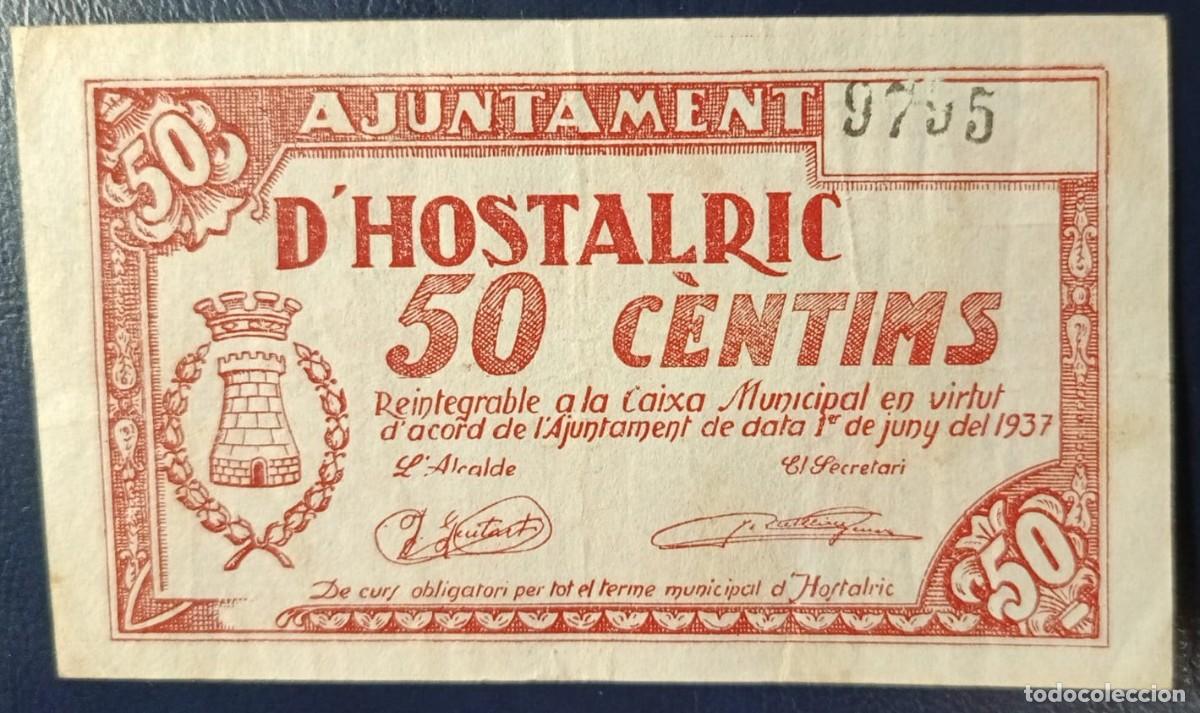 Billetes locales: 50 CENTIMOS AJUNTAMENT DE HOSTALRIC ( BLO1850 )