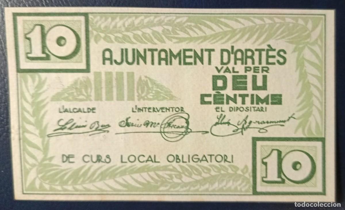 Billetes locales: 10 CENTIMOS AJUNTAMENT DE ARTES ( RR ) ( BLO1853 )