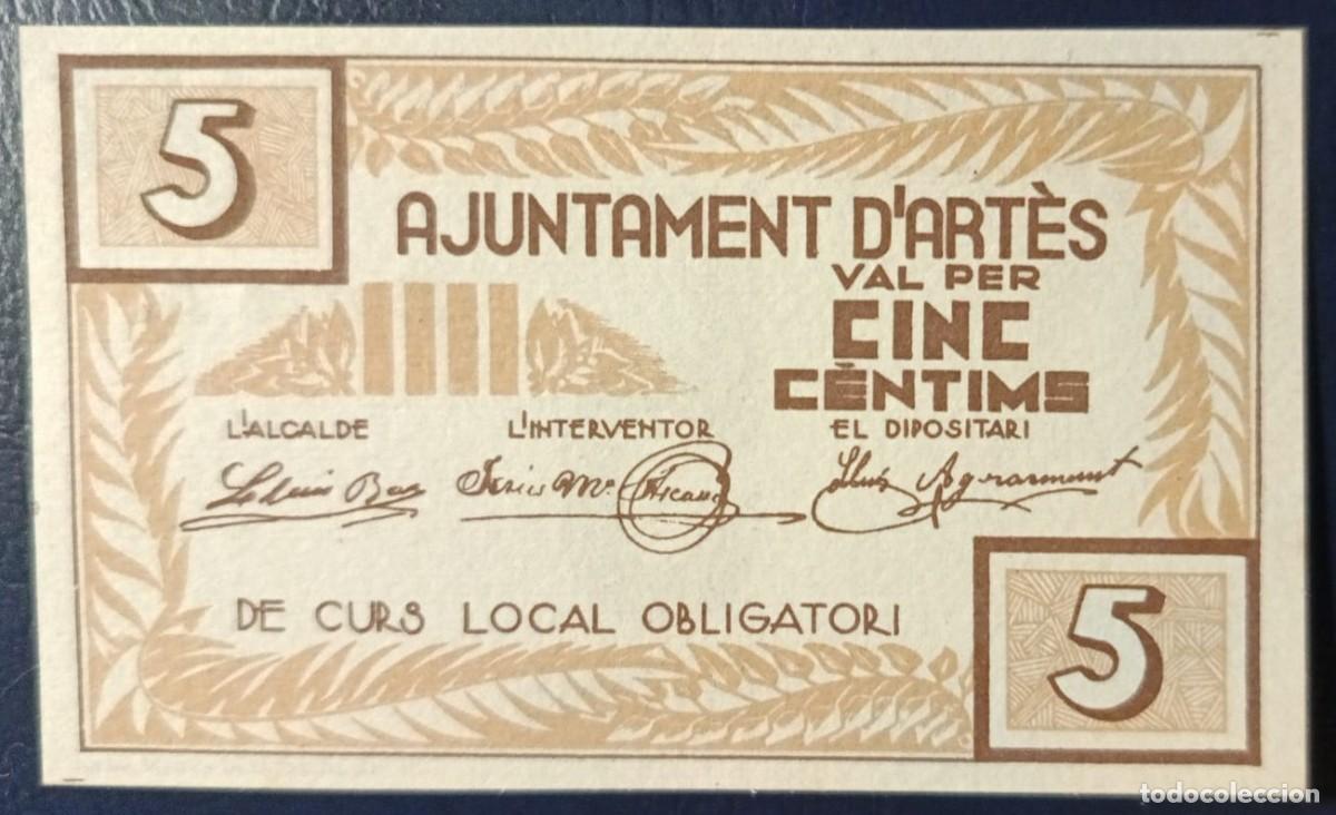 Billetes locales: 5 CENTIMOS AJUNTAMENT DE ARTES ( RR ) ( BLO1854 )