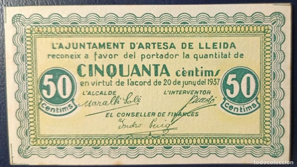 Billetes locales: 50 CENTIMOS AJUNTAMENT DE ARTESA DE LLEIDA ( BLO1855 )