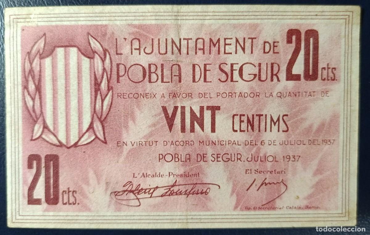Billetes locales: 20 CENTIMOS AJUNTAMENT DE POBLA DE SEGUR ( BLO1860 )