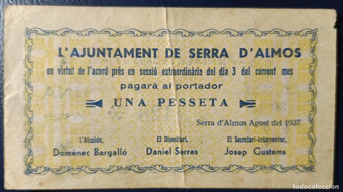 Billetes locales: UNA PESETA AJUNTAMENT DE SERRA DE ALMOS ( R ) ( BLO1867 )