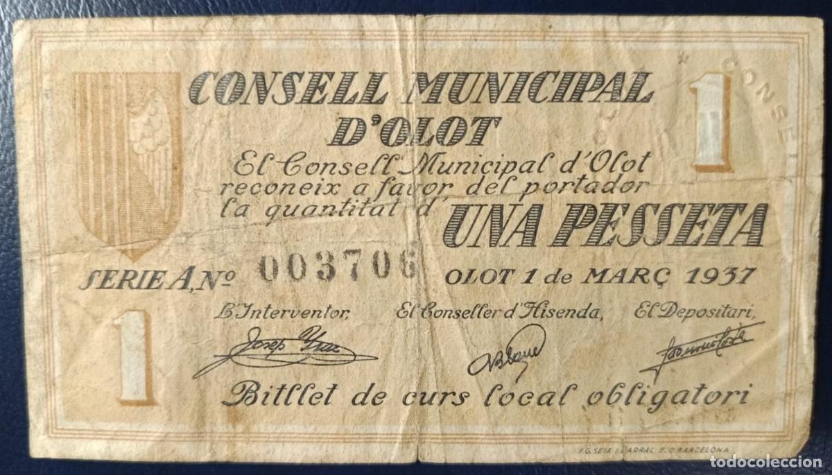 Billetes locales: UNA PESETA CONSELL MUNICIPAL DE OLOT ( BLO1874 )