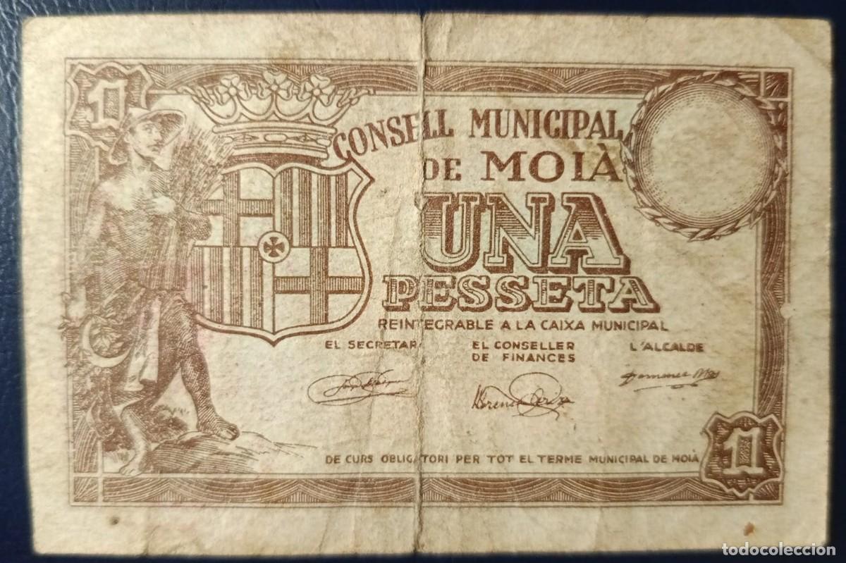 Billetes locales: UNA PESETA CONSELL MUNICIPAL DE MOIA ( BLO1875 )