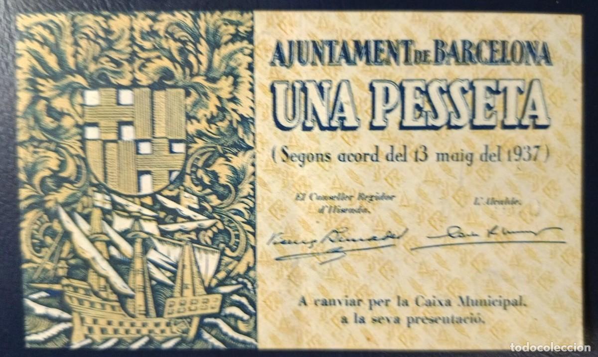 Billetes locales: UNA PESETA AJUNTAMENT DE BARCELONA ( BLO1876 )