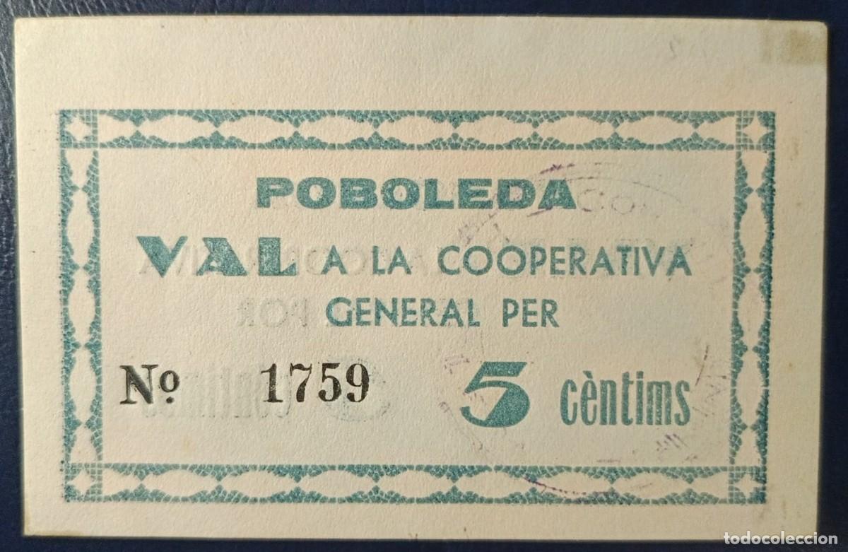 Billetes locales: 5 CENTIMOS COOPERATIVA GENERAL DE POBOLEDA ( BLO1879 )
