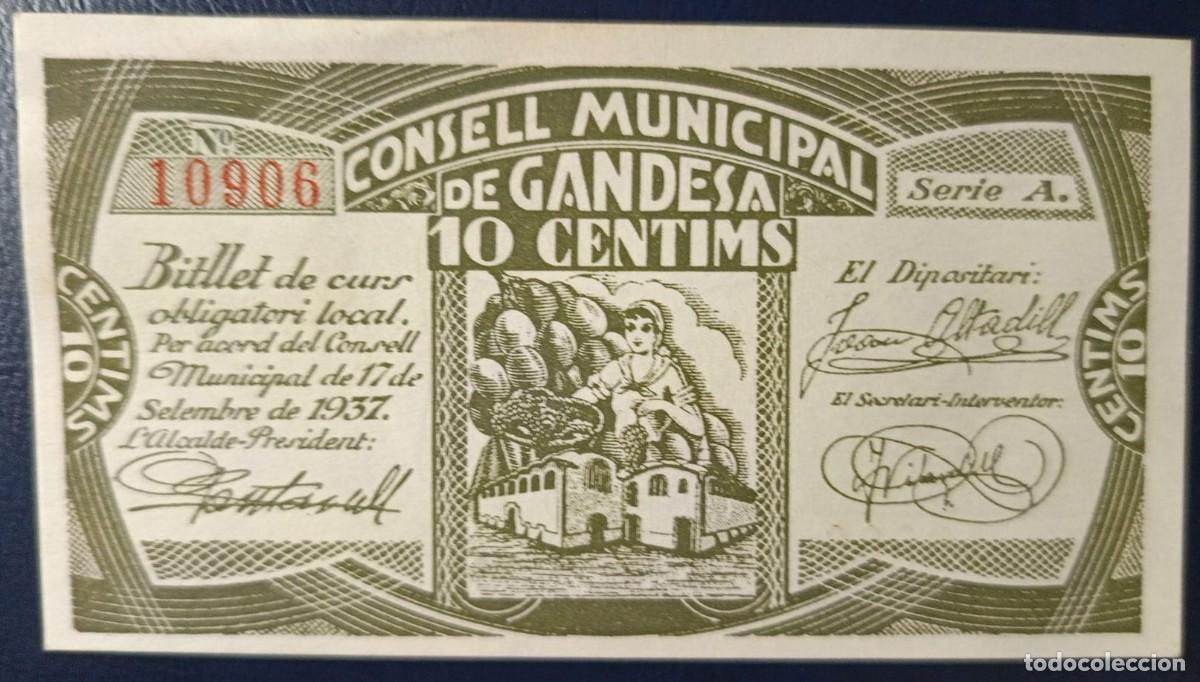 Billetes locales: 10 CENTIMOS CONSELL MUNICIPAL DE GANDESA ( BLO1882 )