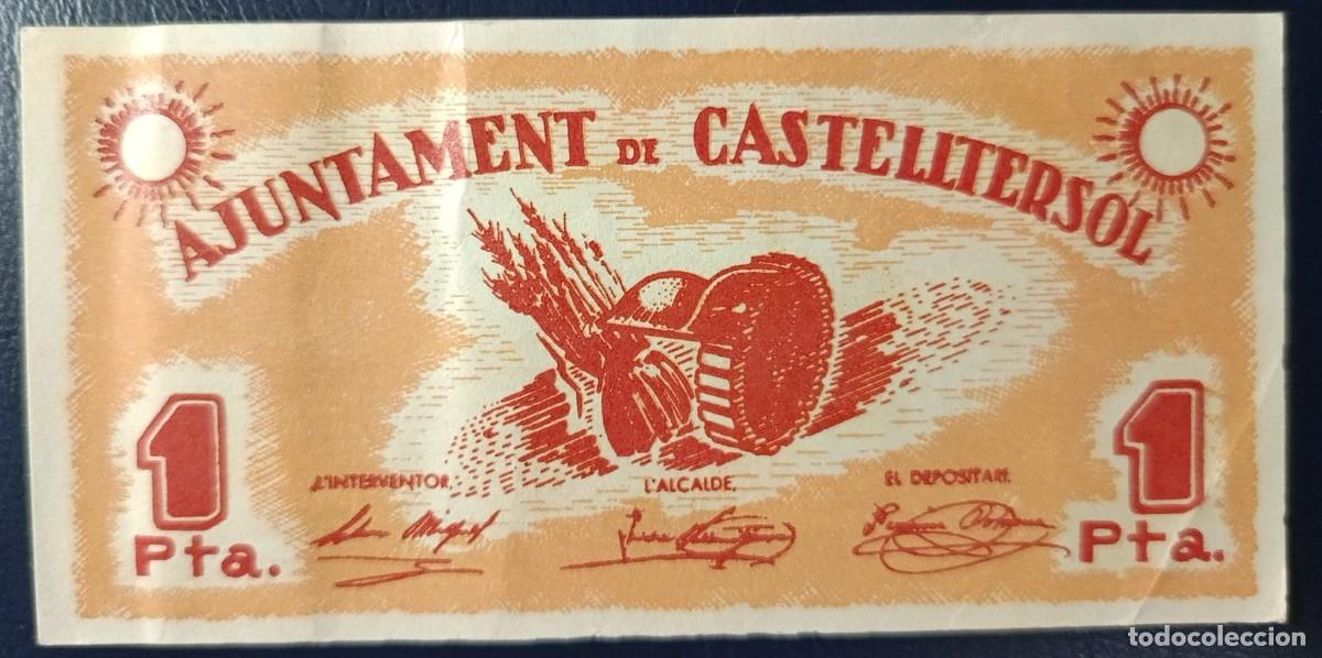 Billetes locales: UNA PESETA AJUNTAMENT DE CASTELLTERSOL ( BLO1883 )