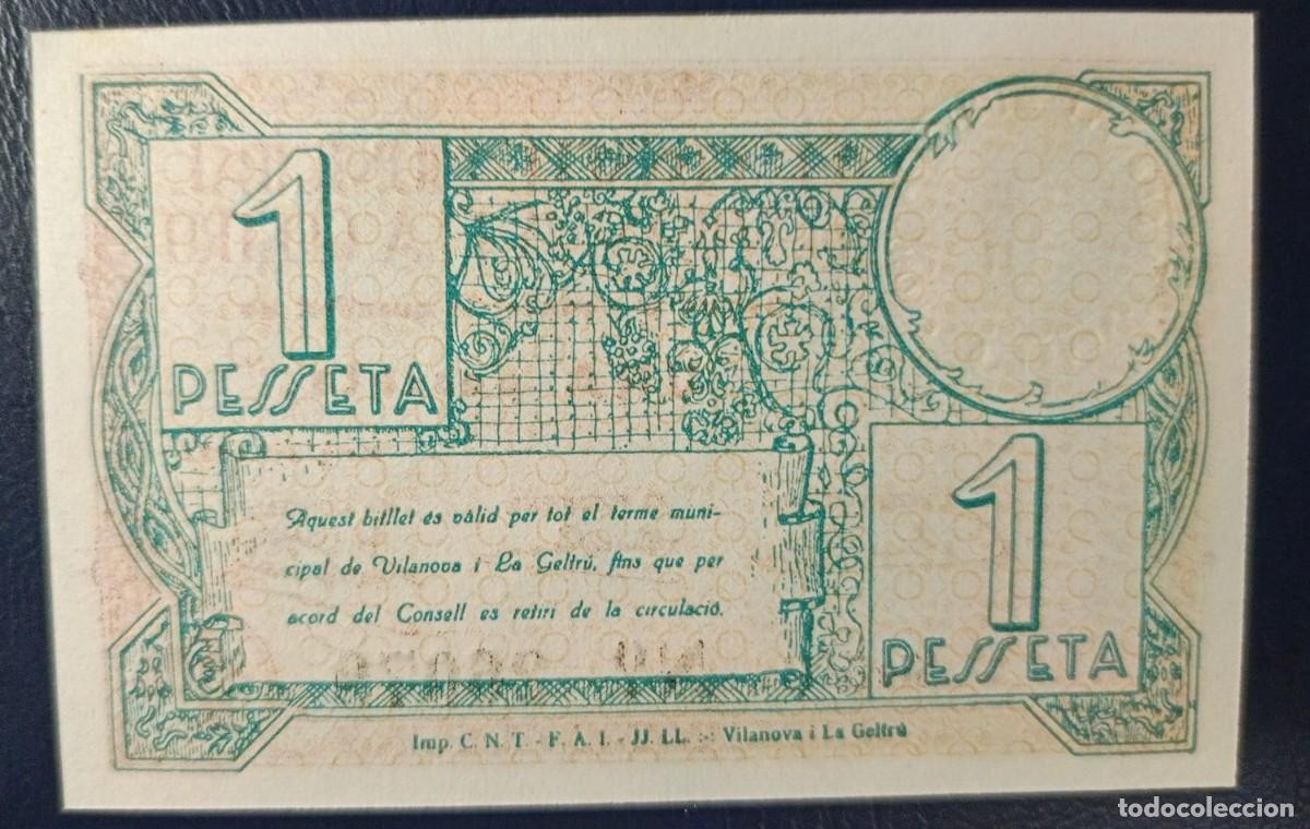Billetes locales: UNA PESETA CONSELL MUNICIPAL DE VILANOVA I LA GELTRU ( BLO1885 )