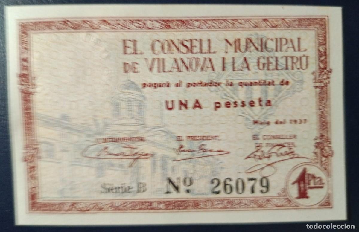 Billetes locales: UNA PESETA CONSELL MUNICIPAL DE VILANOVA I LA GELTRU ( BLO1886 )