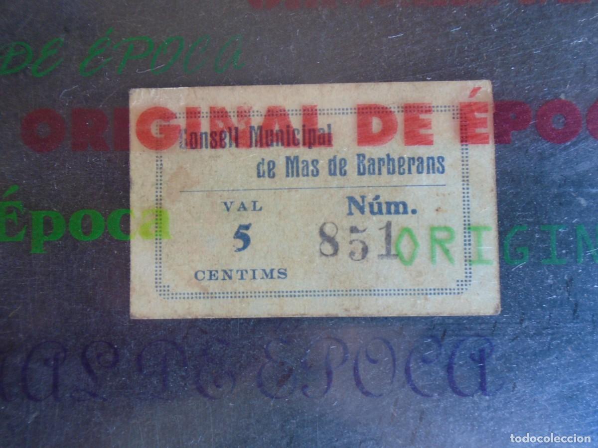 Billetes locales: (YA-002C)VAL 5 CTS.CONSELL MUNICIPAL DE MAS DE BARBERANS(TARRAGONA)-GUERRA CIVIL