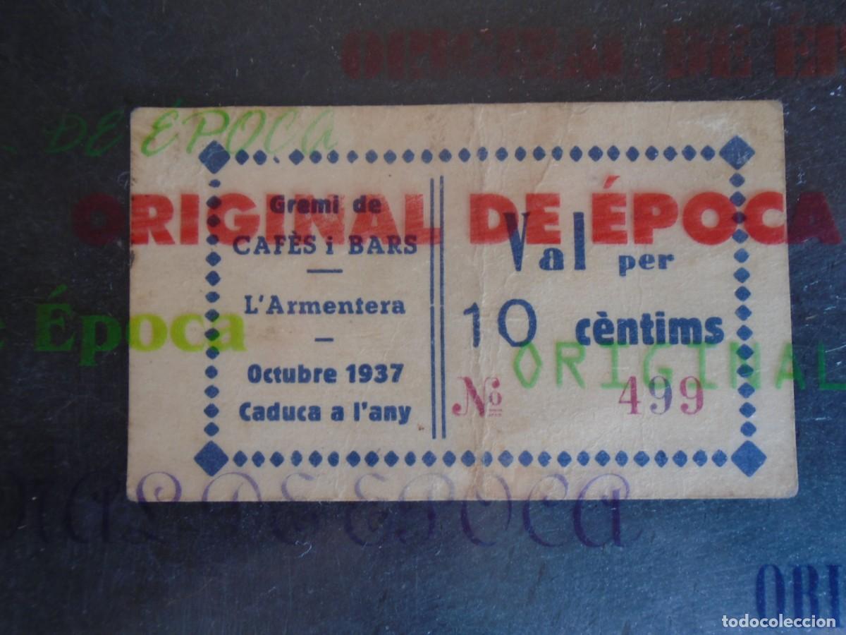 Billetes locales: (YA-006)VAL 10 CENTIMS GREMI DE CAFES I BARS L&acute;ARMENTERA(TARRAGONA)-GUERRA CIVIL