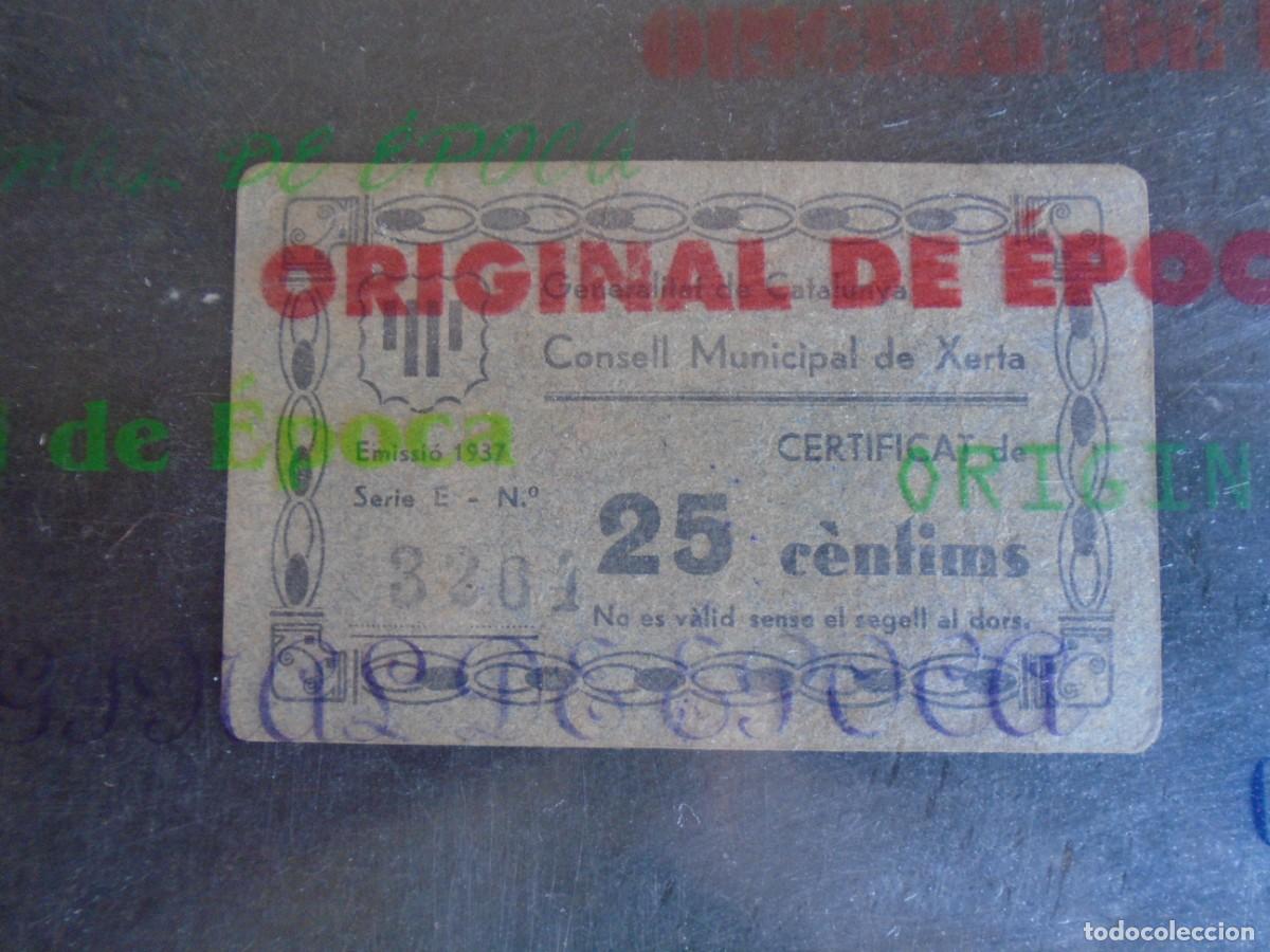 Billetes locales: (YA-012B)25 CENTIMS CONSELL MUNICIPAL DE XERTA(TARRAGONA)-GUERRA CIVIL