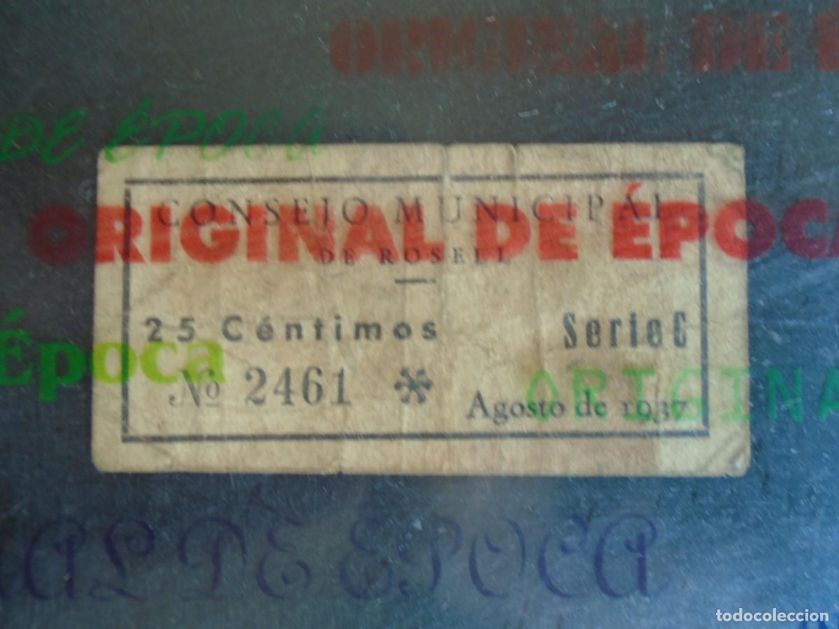 Billetes locales: (YA-016)25 CENTIMOS CONSEJO MUNICIPAL DE ROSELL(CASTELLON)-GUERRA CIVIL