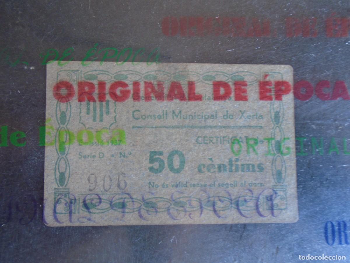 Billetes locales: (YA-020C)50 CENTIMS CONSELL MUNICIPAL DE XERTA(TARRAGONA)-GUERRA CIVIL