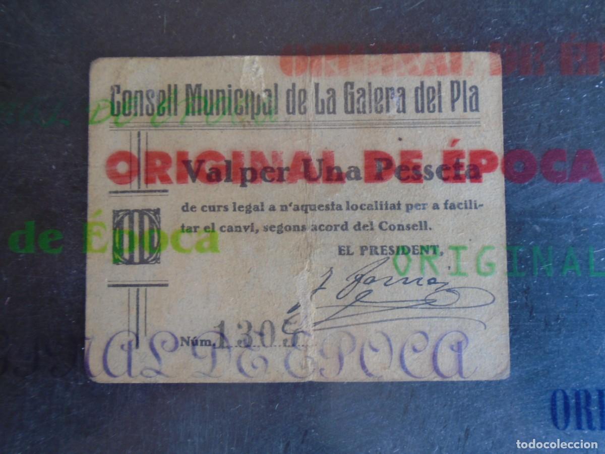 Billetes locales: (YA-022)VAL PER UNA PESSETA CONSELL MUNICIPAL DE LA GALERA DEL PLA(TARRAGONA)-GUERRA CIVIL