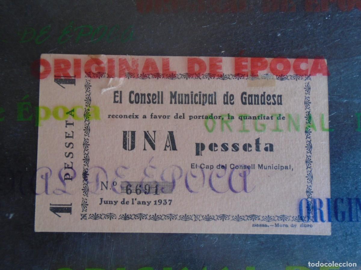 Billetes locales: (YA-023B)UNA PESSETA CONSELL MUNICIPAL DE GANDESA(TARRAGONA)COPIA???-GUERRA CIL