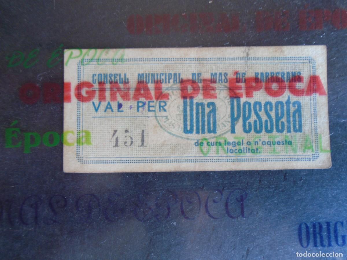 Billetes locales: (YA-023C)VAL UNA PESSETA CONSELL MUNICIPAL DE MAS DE BARBERANS(TARRAGONA)-GUERRA CIVIL