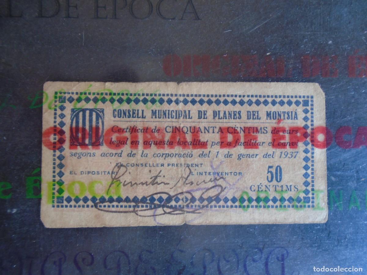 Billets locaux: (YA-028)BILLETE DE 50 CTS.CONSELL MUNICIPAL DE PLANES DEL MONTSIA - GUERRA CIVIL