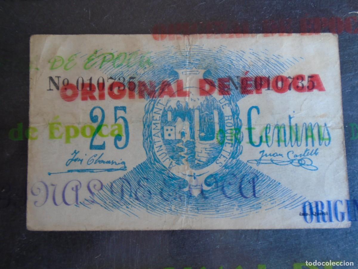 Billets locaux: (YA-036)25 CTS.AJUNTAMENT DE ROQUETES-GUERRA CIVIL