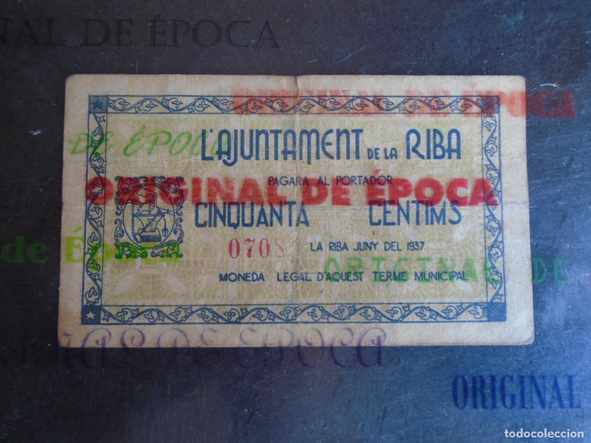 Billets locaux: (YA-036B)50 CTS.L&acute;AJUNTAMENT DE LA RIBA-GUERRA CIVIL