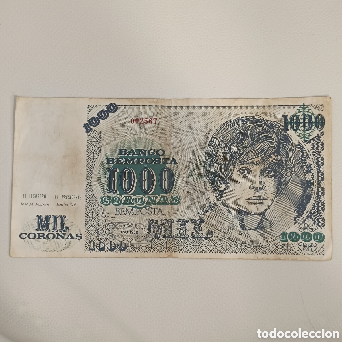 Billetes locales: Billete de 1000 coronas de banco Bemposta