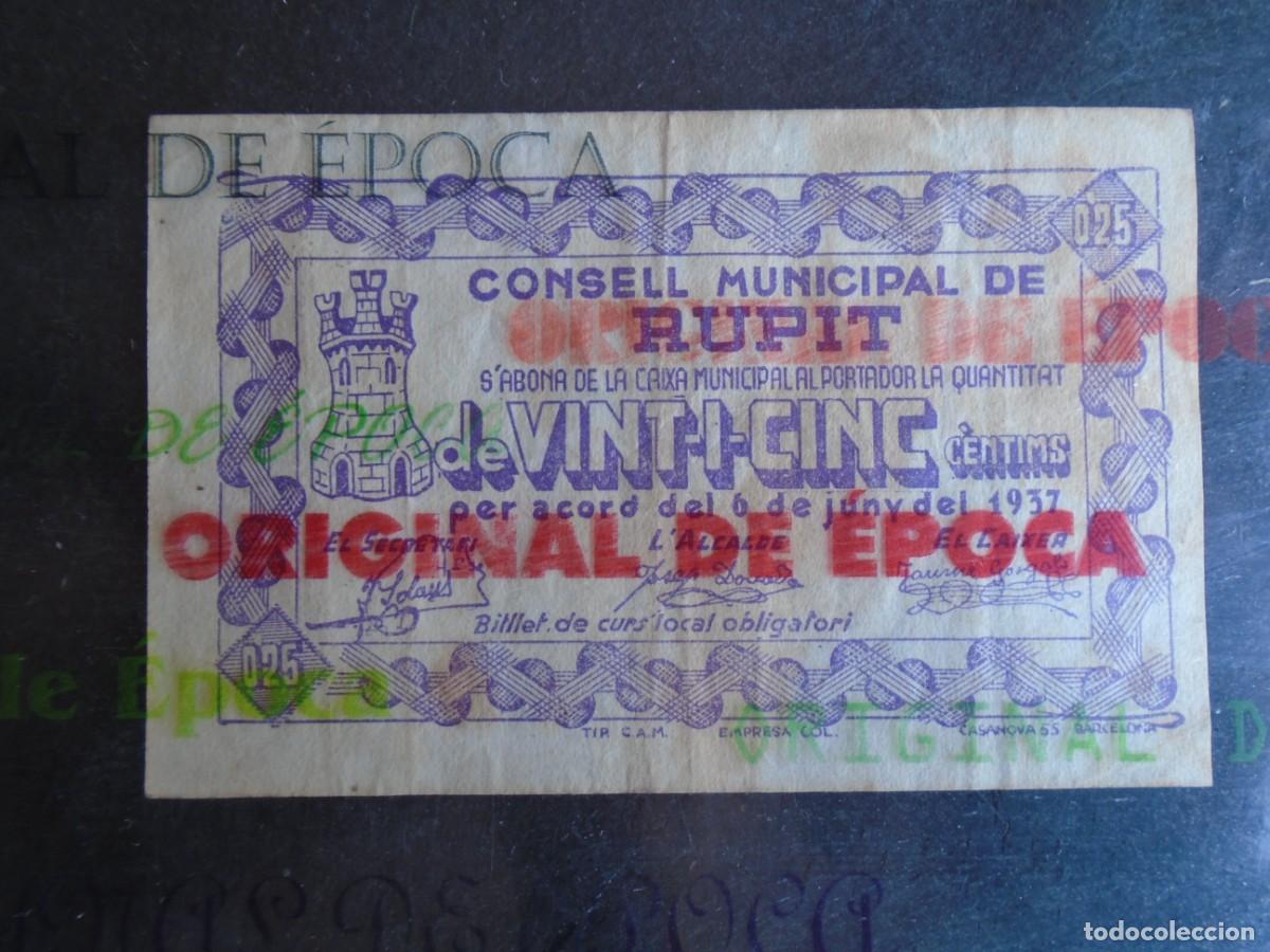 Billetes locales: (YA-43B)25 CTS.CONSELL MUNICIPAL DE RUPIT-GUERRA CIVIL