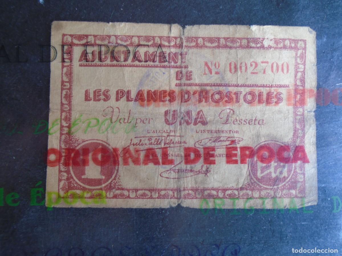 Billetes locales: (YA-45B)UNA PESSETA AJUNTAMENT DE LES PLANES D&acute;HOSTOLES-GUERRA CIVIL