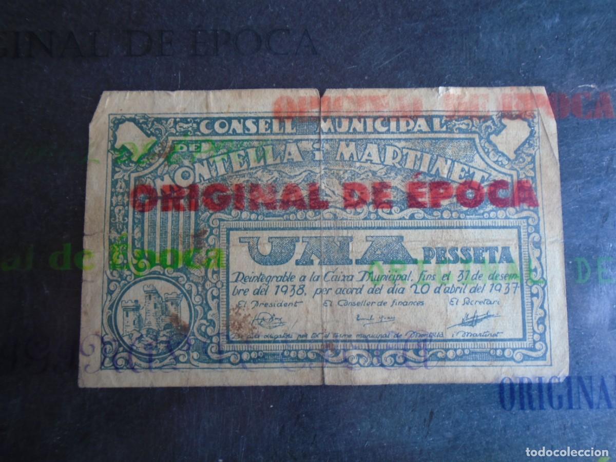 Billetes locales: (YA-48B)UNA PESSETA CONSELL MUNICIPAL DE MONTELLA I MARTINET-GUERRA CIVIL
