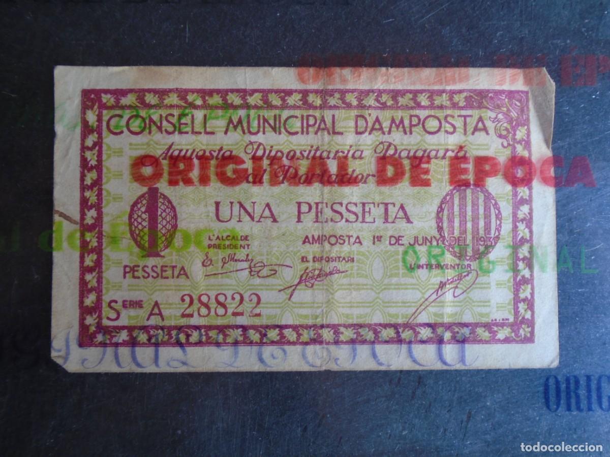 Banconote locali: (YA-49B)UNA PESSETA CONSELL MUNICIPAL D&acute;AMPOSTA-GUERRA CIVIL