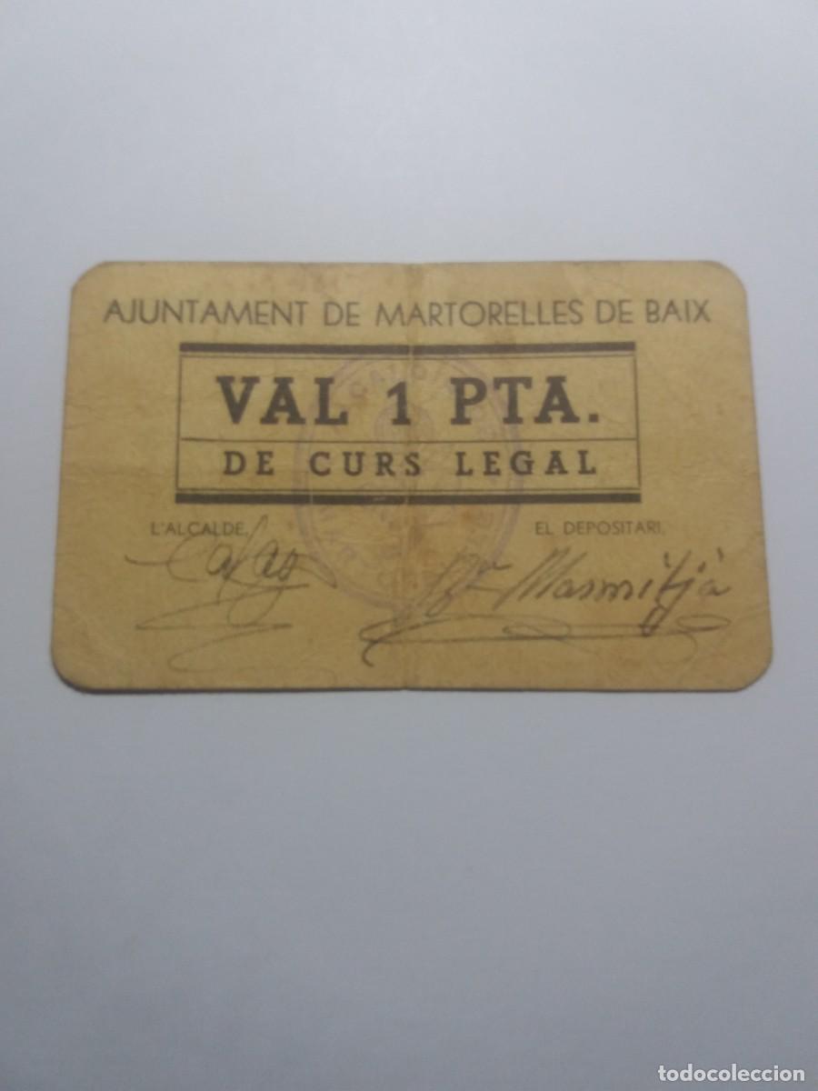 Billetes locales: Billete 1 Pesseta Ajuntament MARTORELLAS DE BAIX 19 Maig 1937