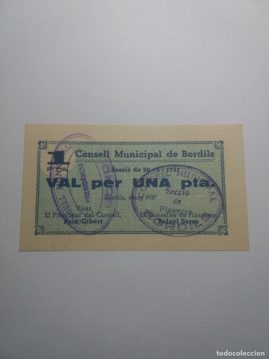 Billetes locales: Billete 1 Pesseta Consell Municipal BORDILS Maig 1937