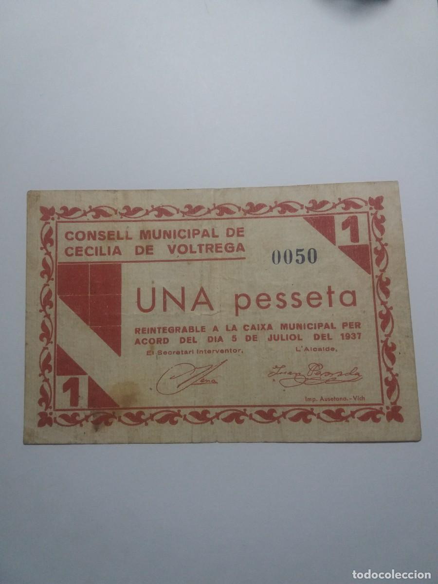 Billetes locales: Billete 1 Pesseta Consell Municipal CECILIA DE VOLTREGA 5 Juliol 1937