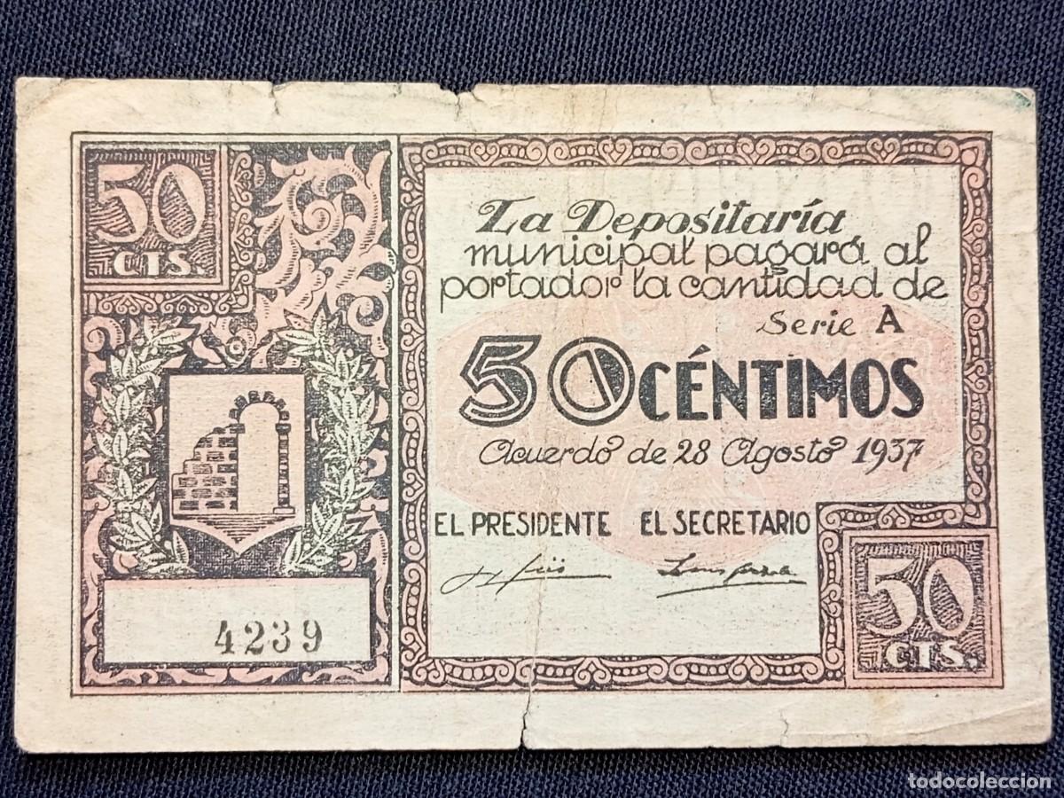 Billetes locales: ⚜️ &Ntilde;09X05C. EFEM&Eacute;RIDES. Consejo municipal de Graus. 50 c&eacute;ntimos 1937. 4239. Ver descripci&oacute;n