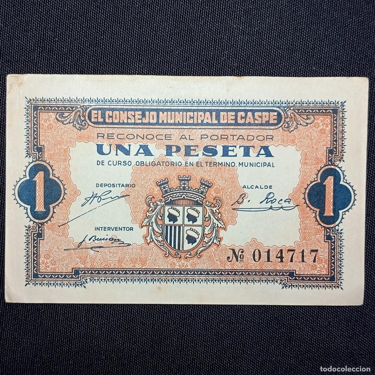 Billetes locales: ⚜️ &Ntilde;09X05C. Consejo Municipal de Caspe. 1 peseta. Fijasellos