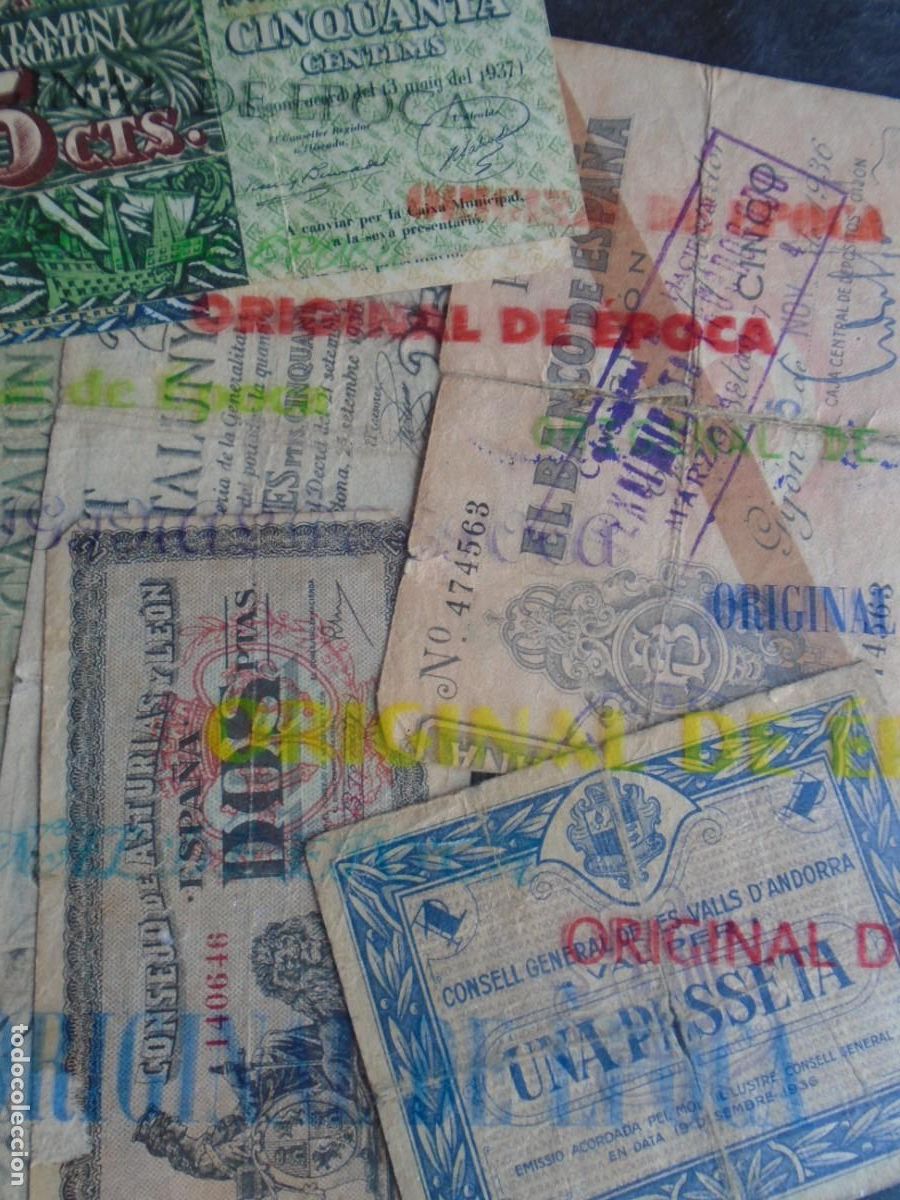 Billetes locales: (YA-54)LOTE DE 10 BILLETES DE BARCELONA,GENERALITAT,ANDORRA,GIJON,ASTURIAS - GUERRA CIVIL