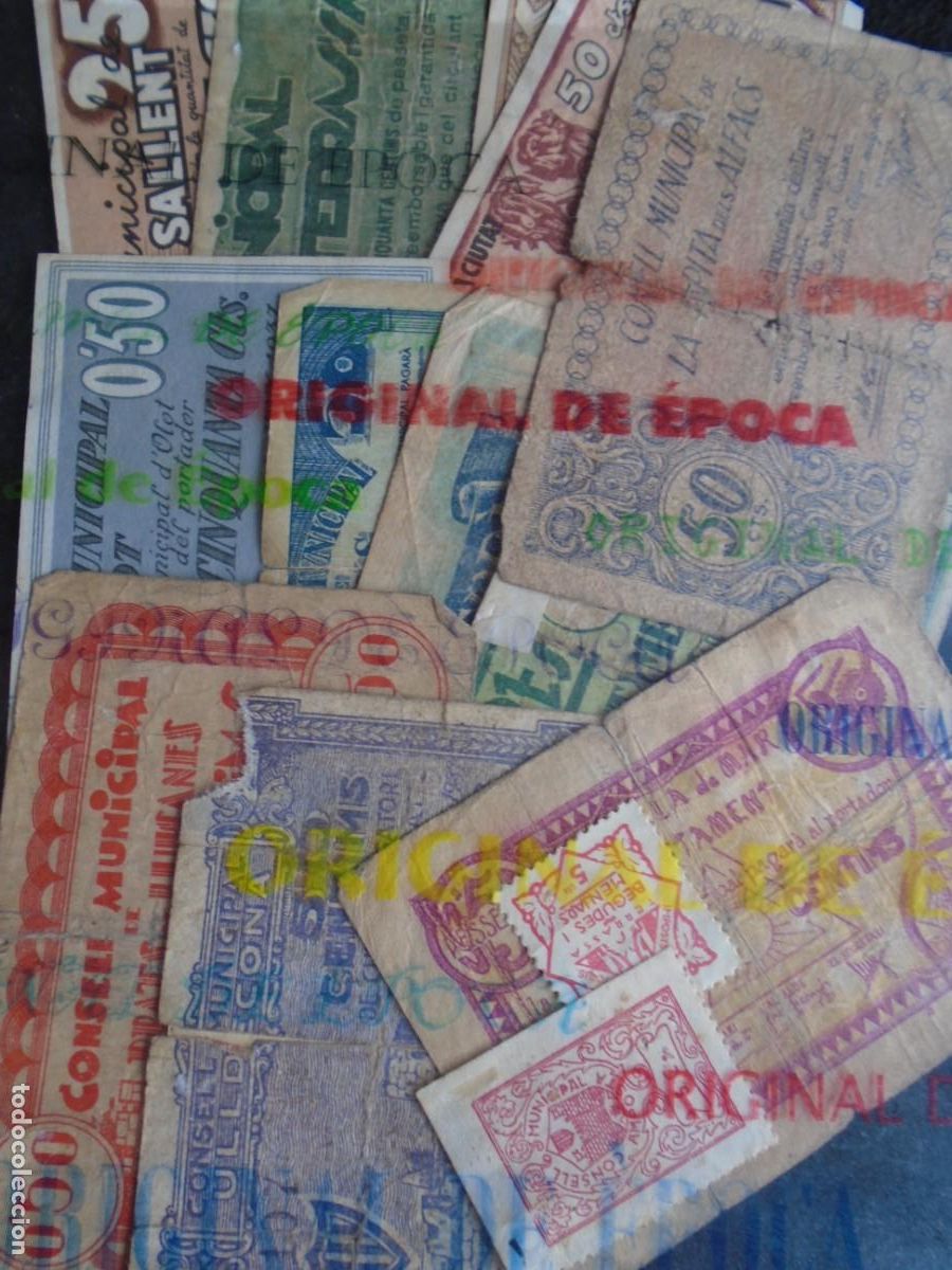 Billetes locales: (YA-62)LOTE DE 12 BILLETES LOCALES Y 2 VI&Ntilde;ETAS - GUERRA CIVIL