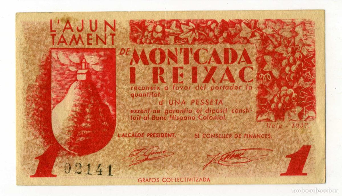 Billetes locales: XS- GUERRA CIVIL 1937 MONTCADA I REIXAC (VALL&Egrave;S OCC.) 1 PESSETA NUM. ANVERS