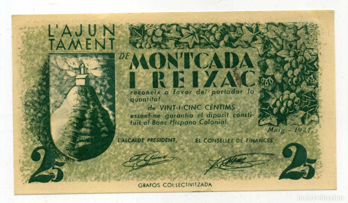 Billetes locales: XS- GUERRA CIVIL 1937 MONTCADA I REIXAC (Vall&egrave;s Occ..) 25 Cts, SENSE NUMERAR S/C