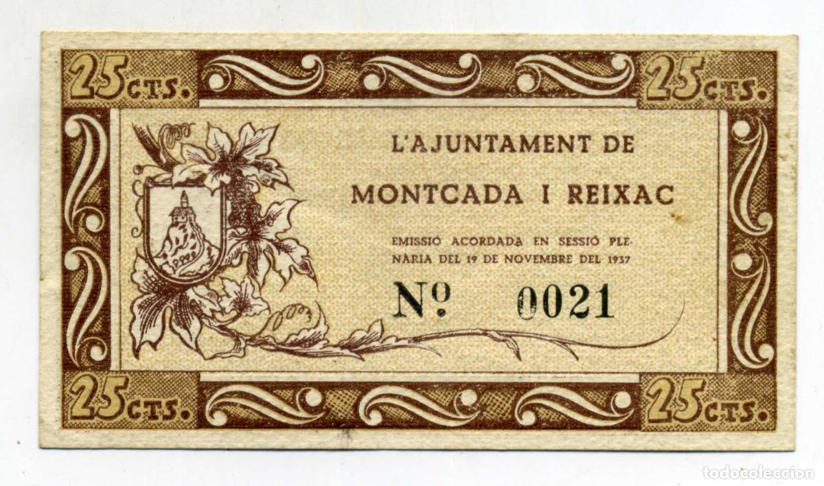 Billetes locales: XS- GUERRA CIVIL 1937 MONTCADA I REIXAC (Vall&egrave;s Occ..) 25 Cts. NUMERACI&Oacute; 0021