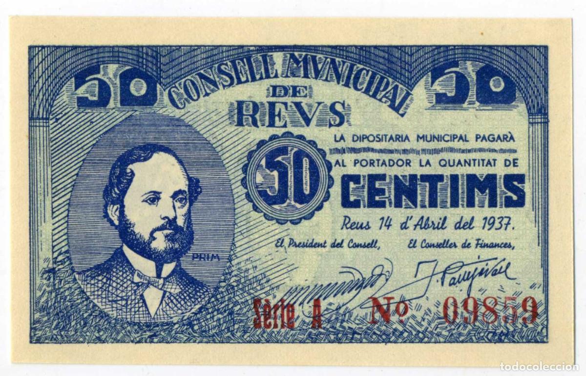 Billetes locales: XS- GUERRA CIVIL 1937 REUS 50 C&egrave;ntims Prim Var. N recta S/C