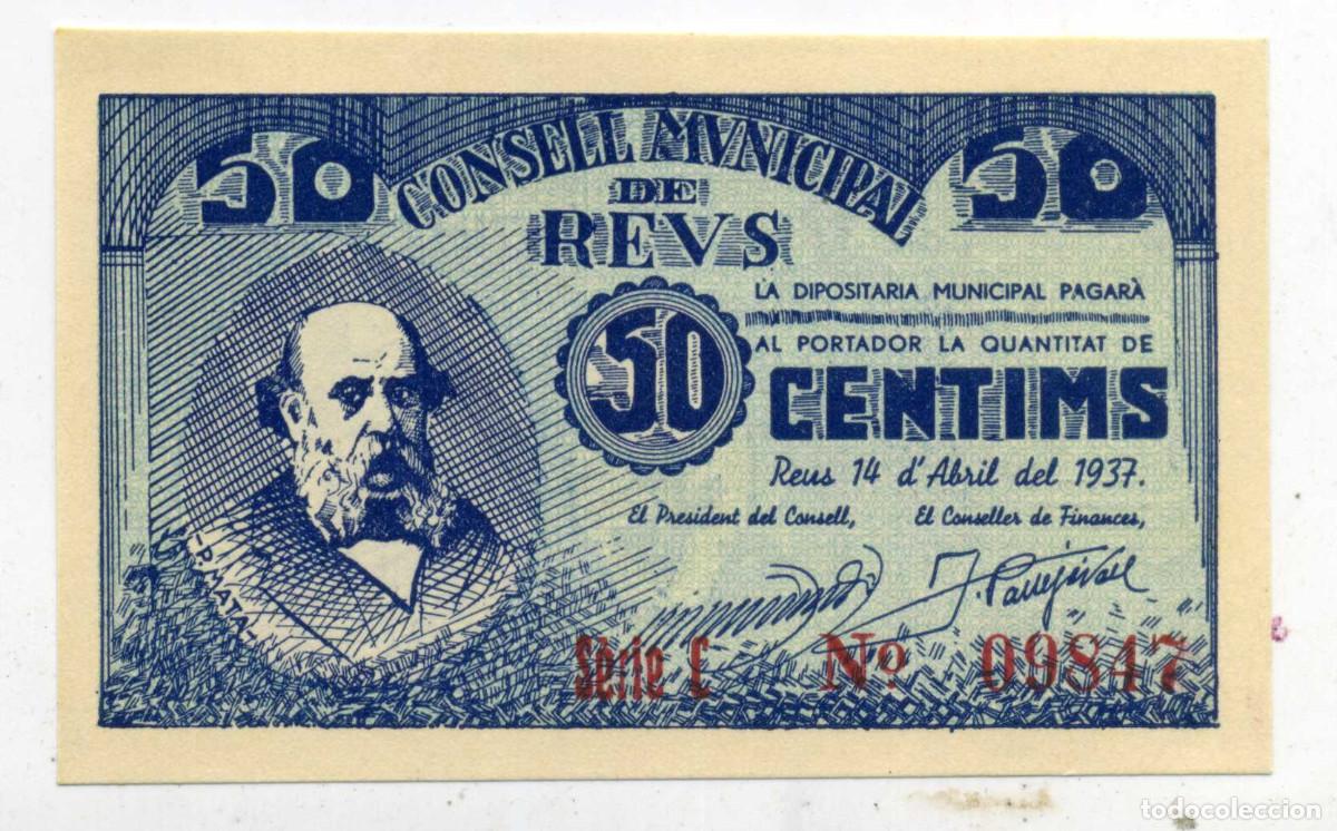 Billetes locales: XS- GUERRA CIVIL 1937 REUS 50 C&egrave;ntims P. Mata Var. N recta S/C