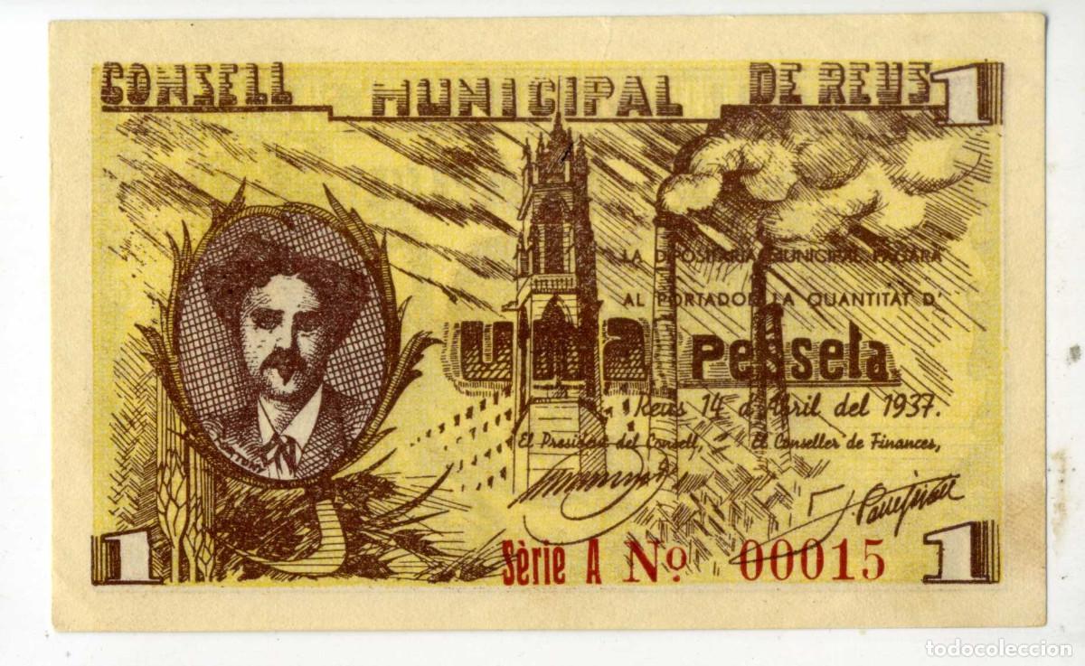 Billetes locales: XS- GUERRA CIVIL 1937 REUS 1 Pesseta Fortuny Num. 00015 EBC+